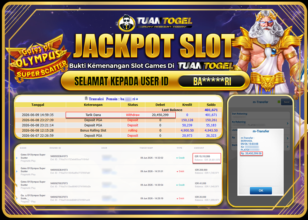 TUANTOGEL JACKPOT SLOT GATES OF OLYMPUS SUPER SCATTER Rp20.450.299, - LUNAS